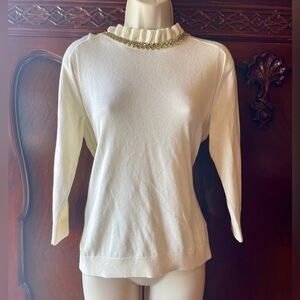 Cashmere Blend Cream Jewel Neck Sweater